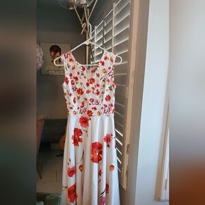 Floral White and Red Dress